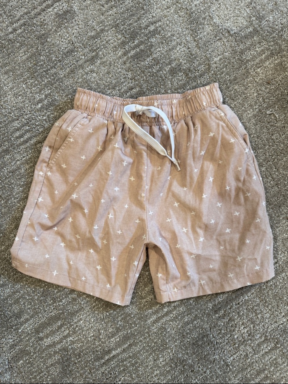 Kortni Jeane Tan Drawstring Casual Shorts with White Cross Print